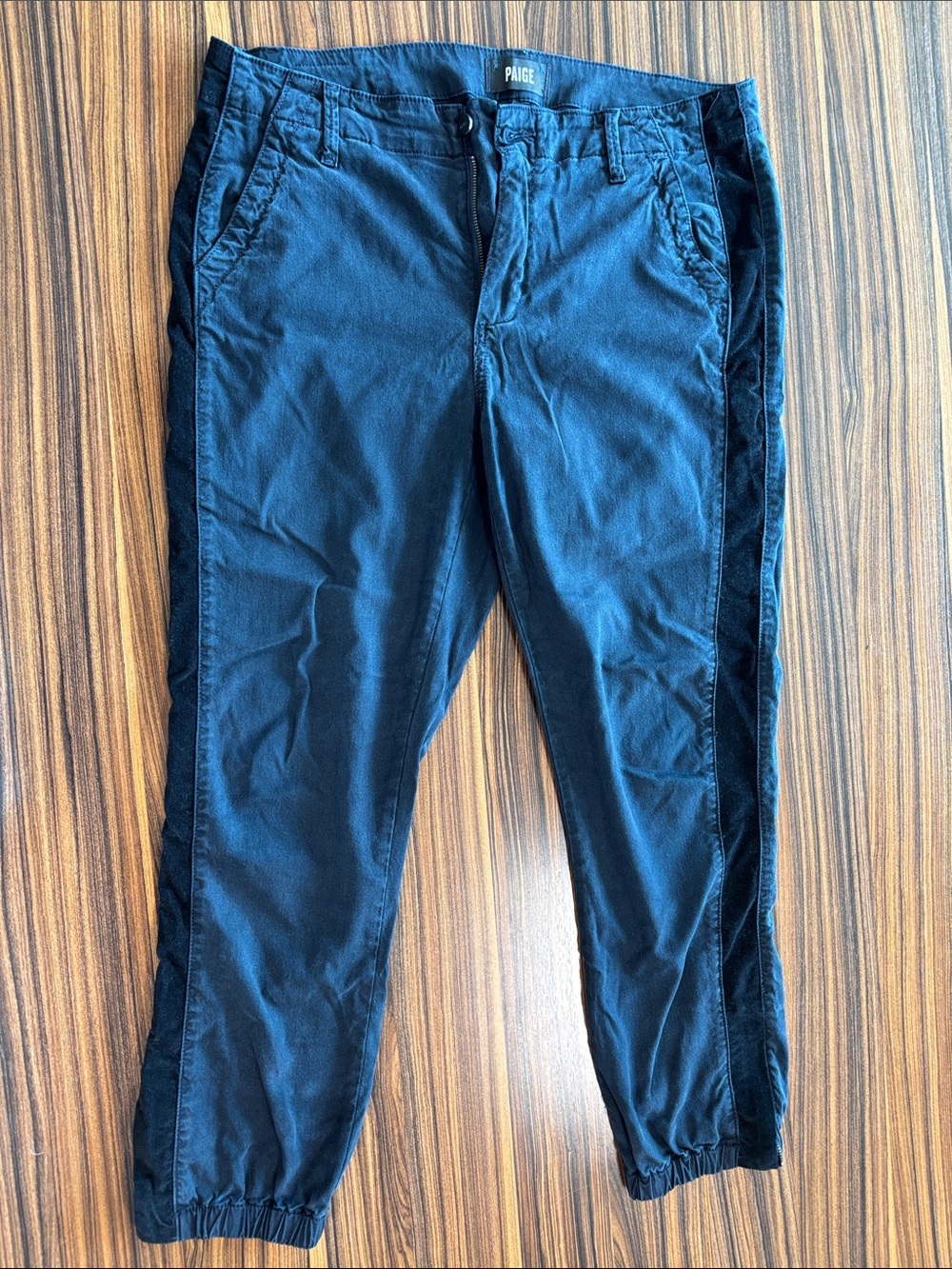 PAIGE Navy Ankle Joggers with Black Side Stripes